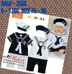 BD48 Body thủy thủ kèm mũ cho bé 6,8,10,12kg, có áo trắng quần xanh sz 70,80,90,95
