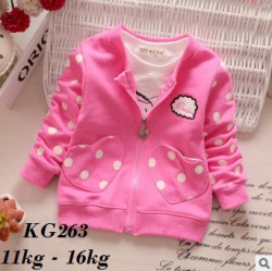 KG263 - Áo khóac nỉ hồng đào chấm bi túi hình tim cho bé 18th - 3,5t (11kg - 17kg)