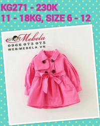 KG271 - Áo khoác hồng tay bồng thắt đai kaki 2 lớp cho bé 18th - 4t (11kg - 18kg)