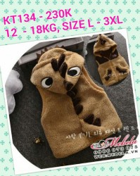 KT134 - Áo khoác gile lông nâu hình khủng long cho bé 12kg - 18kg; 2t - 5t; sz L - XXXL
