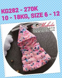 KG282 - Áo khoác gile phao liền mũ bướm hồng cho bé 10kg - 18kg; 1T - 5T; sz 6 - 12