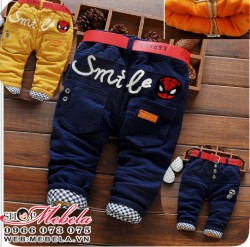 QT515 Quần người nhện kèm thắt lưng lót nhung ấm mềm cho bé 10-16KG, 1-3,5T, SZ 120-160