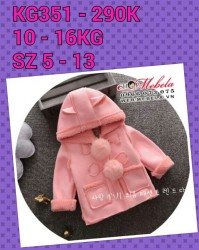KG351 Áo khoác hồng da lộn lót lông mềm ấm cho bé gái 10-16kg, 1-4t, sz 5-13