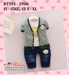 BT593 Bộ quần jeans, áo phông trắng, áo khoác kẻ ngang gấu trúc cho bé trai 11-15kg, 18th-3t, sz s-xl