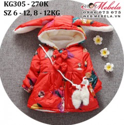 KG305 Áo khoác phao đỏ hình cô gái kèm túi cho bé gái 8-12kg, 9-24th, sz 6-12
