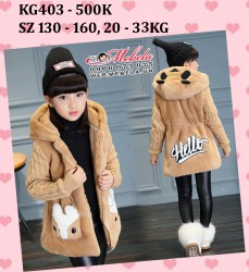KG403 - ÁO KHOÁC Lông DÀY PHỐI LEN, LÓT LÔNG HÌNH THÚ CHO BÉ GÁI 20 - 33KG; 5 - 10T; SZ 130 - 160