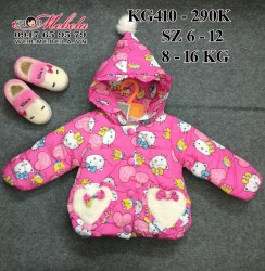 KG410 Áo phao hồng mèo Kitty liền mũ cho bé gái 8-16kg, 8th-3.5t, sz 6-12