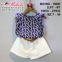 BG160 Bộ áo xanh hoa kèm quần sooc trắng và thắt lưng cho bé 2,5t - 8t (13kg - 27kg); size 7 - 15