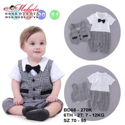 BD68- Bộ body dự tiệc kèm gile kẻ caro cho bé trai 9-24 tháng, 8,10,12 kg , sz 80-95