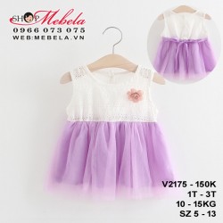 V2175 - VÁY XÒE SÁT NÁCH VẢI THÊU CHÂN VÁY TÍM CHO BÉ GÁI 3thang - 3 TUỔI, 5 - 13KG, SIZE 5 - 13