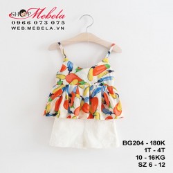 BG204 - SET ÁO 2 DÂY VẢI LANH + QUẦN SOÓC TRẮNG BÉ GÁI 1 - 4T, 10 - 16KG, SZ 6 - 12
