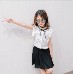 V389 - Bộ áo sát nách kẻ nơ đen kèm chân váy đen cho bé 2 - 6 tuổi, 12 - 23kg, sz 7 - 15