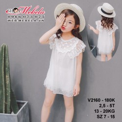 V2160 - VÁY SUÔNG 2 LỚP SÁT NÁCH VẢI REN BÉ GÁI 2,5 - 5 TUỔI, 13 - 20KG; SIZE 7 - 15