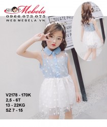 V2178 - VÁY SÁT NÁCH CÀI KHUY VẢI THÔ PHỐI REN BÉ GÁI 2,5 - 6T; 13 - 22KG; SIZE 7 - 15
