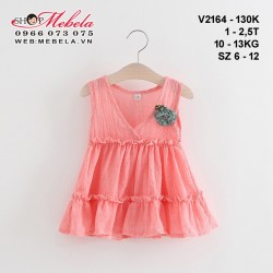 V2164 - VAÝ XÒE VẢI THÔ MÀU HÔNG GẮN HA BÉ GÁI 8th - 2TUỔI, 7 - 11KG, SIZE 6 - 10