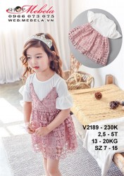 V2189 - VÁY REN GIẢ YẾM 2 DÂY MÀU HỒNG TAY TIỂU THƯ CHO BÉ GÁI 2,5 - 5 TUỔI, 13 - 20KG, SZ 7- 15