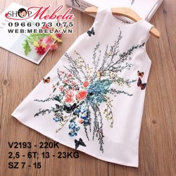 V2193 - VÁY CHỮ A SÁT NÁCH 2 LỚP IN HOA CHO BÉ GÁI 2,5 - 6 TUỔI, 13 - 23KG, SZ 7 - 15