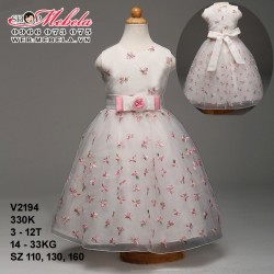 V2194 - ĐẦM XÒE DỰ TIỆC SÁT NÁCH MÀU TRẮNG THÊU HOA GẮN NƠ XINH XẮN CHO BÉ GÁI 3 - 12 TUỔI, 14 - 33KG, SIZE 110, 130, 160