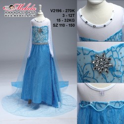 V2196 - VÁY CÔNG CHÚA ELSA DÀI TAY ĐÍNH ĐÁ CHO BÉ 3 - 12 TUỔI, 15 - 32KG, 110 - 140CM; SIZE 100 - 150