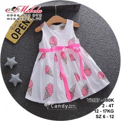 V2187 - VÁY SÁT NÁCH HỌA TIẾT KEM THẮT NƠ CHO BÉ GÁI 2 - 4 TUỎI, 12 - 17KG, SIZE 6 - 12