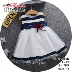 V2186 - VÁY XÒE SÁT NÁCH KẺ NGANG THẮT NƠ CHO BÉ GÁI 2 - 4 TUỔI, 12 - 17KG, SIZE 6 - 12