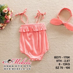 BD71 - BODY 2 DÂY MÀU HỒNG KÈM BĂNG ĐÔ CHO BÉ GÁI 9TH - 2,5 TUỔI, 8 - 13KG, SZ 70 - 100