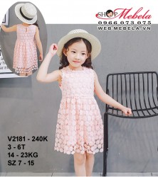 V2181 - VÁY REN SÁT NÁCH MÀU HỒNG LÓT VẢI THÔ CHO BÉ GÁI 3 - 6 TUỔI, 14 - 23KG, SZ 7 - 15