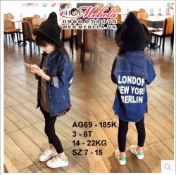 AG69 - Á KHOÁC JEAN LONDON - NEW YORK - BERLIN CHO BÉ GÁI 3 - 6 TUỔI, 14 - 22KG, SZ 7 - 15