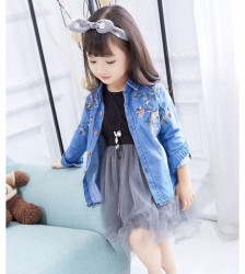 AG598 Áo sơ mi jean mềm thêu hoa cho bé 2-5t ,12-18kg