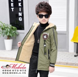 KT175 Áo khoác xanh rêu liền mũ lót lông cho bé 20 - 48kg, 115-152cm, size 120-170