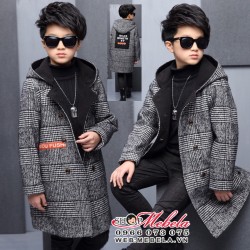 KT173 Áo khoác dạ kẻ caro liền mũ 3 lớp lót bông mỏng phong cách Hàn size 6-15t, cao 115-147cm, 22 - 47kg size 110-160