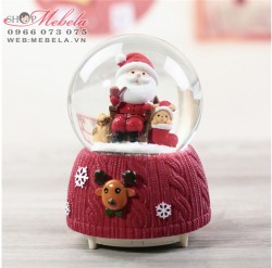 CT06 Quà tăng quả cầu tuyết ông giá Noel có đèn, nhạc và tuyết rơi tự động, KT10x15cm
