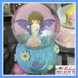 CT04 Quà tặng quả cầu tuyết cô gái cánh bướm có đèn nhạc tuyết tự đông, KT: 10x15cm