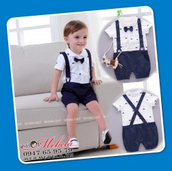 BD75 Bộ áo liền quần giả yếm hình thuyền buồm cho bé 8-10-12