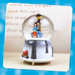 CT01B - Quà tặng quả cầu tuyết cặp đôi mùa đông tuyết đèn nhạc tự động