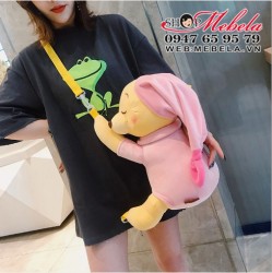 BL41 Balo kiêm túi đeo chéo kiêm thú nhồi hình gấu Pooh ngủ cực yêu