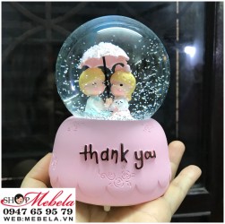 Quà lưu niệm, quà sinh nhật quả cầu tuyết thank you có đèn, nhạc, ảnh và clip tự quay