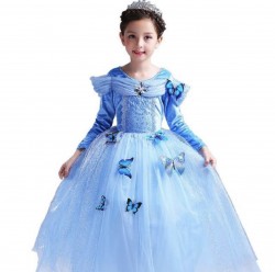 Váy công chúa Lọ Lem Cinderella dài tay cho bé từ 15-27kg. váy có kèm 10 bướm.