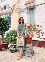 Túi cói vẽ tay hoa cúc tím xinh xắn