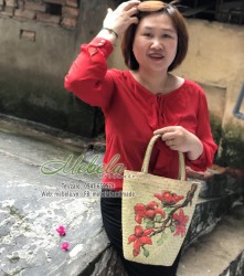 Túi cói vẽ tay hoa gạo