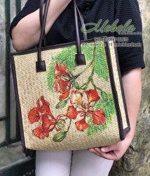 Túi cói vẽ tay hoa phượng