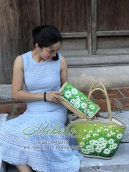 Ví cói vẽ tay cúc họa mi