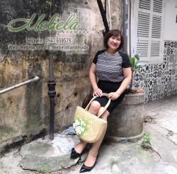 Túi cói bán nguyệt vẽ tay cúc họa mi
