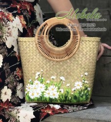 Túi cói quai mây vẽ hoạ mi cỡ nhỏ