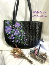 Túi cỏ bàng đen vẽ hoa thạch thảo xinh xắn