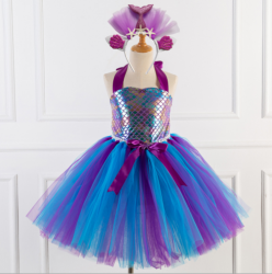 Set váy tutu nàng tiên cá Ariel xòe bồng kèm bờm đuôi cá cho bé 2-7 tuổi