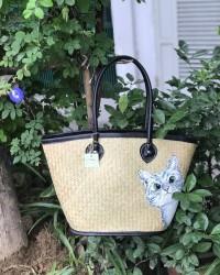 Giỏ cói viền simily vẽ mèo xinh