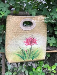 Giỏ cói vẽ tay hoa Bỉ Ngạn
