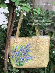 Giỏ cói quai tết 4 cúc vẽ hoa Violet