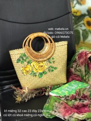 Túi cói quai mây cỡ nhỏ vẽ hoa hồng vàng 🌿